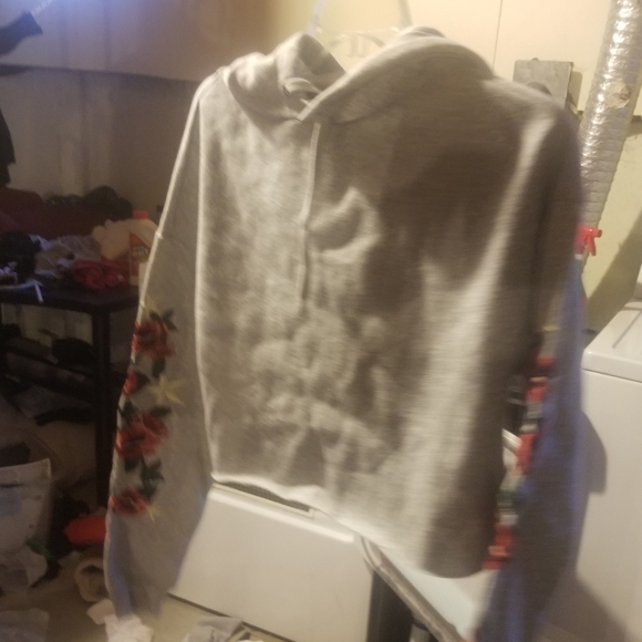 Cropped Hoodie w Embroidered Roses - Picture 2 of 4